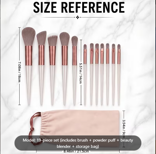 19pcs Makeup Brush Set with Storage Bag