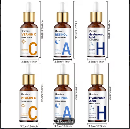 SUYARUN 3pcs Day & Night Vitamin C+Retinol+Hyaluronic Acid Essence Trio Set