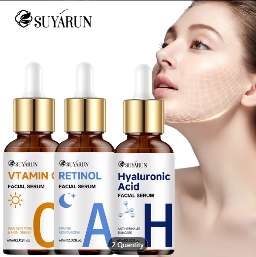 SUYARUN 3pcs Day & Night Vitamin C+Retinol+Hyaluronic Acid Essence Trio Set