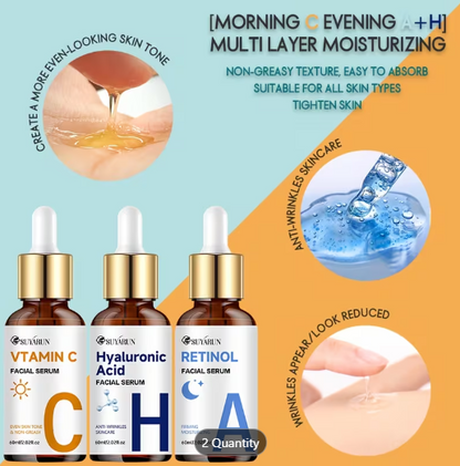SUYARUN 3pcs Day & Night Vitamin C+Retinol+Hyaluronic Acid Essence Trio Set